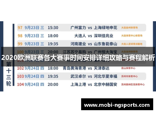 2020欧洲联赛各大赛事时间安排详细攻略与赛程解析